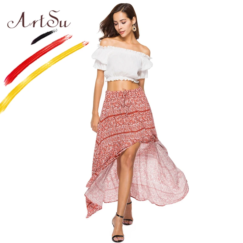 ArtSu 2018 New Spring Summer Beach Floral Print Long Skirt Vintage Women Boho Split Asymmetrical Maxi Skirts Casual Faldas Mujer
ArtSu 2018 New Spring Summer Beach Floral Print Long Skirt Vintage Women Boho Split Asymmetrical Maxi Skirts Casual Faldas Mujer