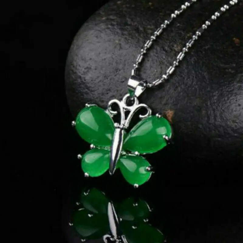 

Natural Green Jade Butterfly Pendant Necklace Charm Jewellery Fashion Accessories Hand-Carved Man ahd woman Luck Amulet Gifts