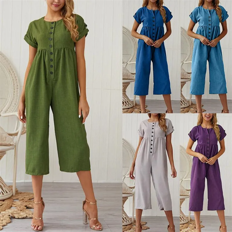 Hot style 2019 summer cotton and linen solid color jumpsuit European sexy clothes
Hot style 2019 summer cotton and linen solid color jumpsuit European sexy clothes