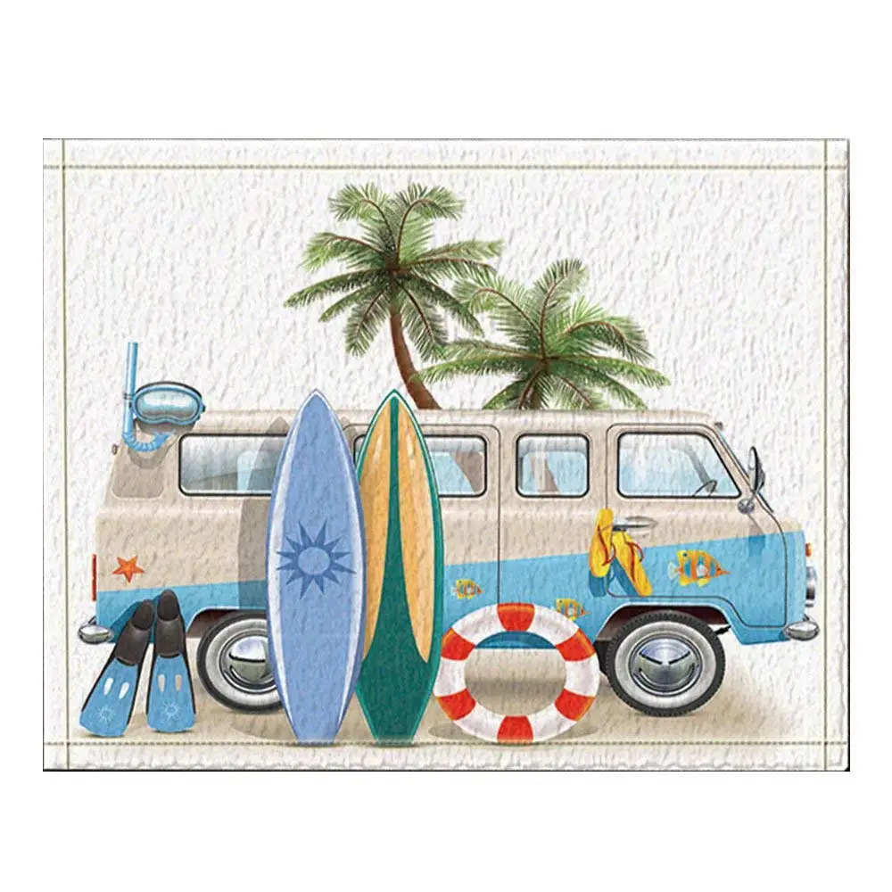 Surfing Decor, Surfboard Palm Tree Lifebuoy Leaning on Minivan Bath Rugs, Non-Slip Floor Entryways Outdoor Indoor Front Door Mat
Surfing Decor, Surfboard Palm Tree Lifebuoy Leaning on Minivan Bath Rugs, Non-Slip Floor Entryways Outdoor Indoor Front Door Mat