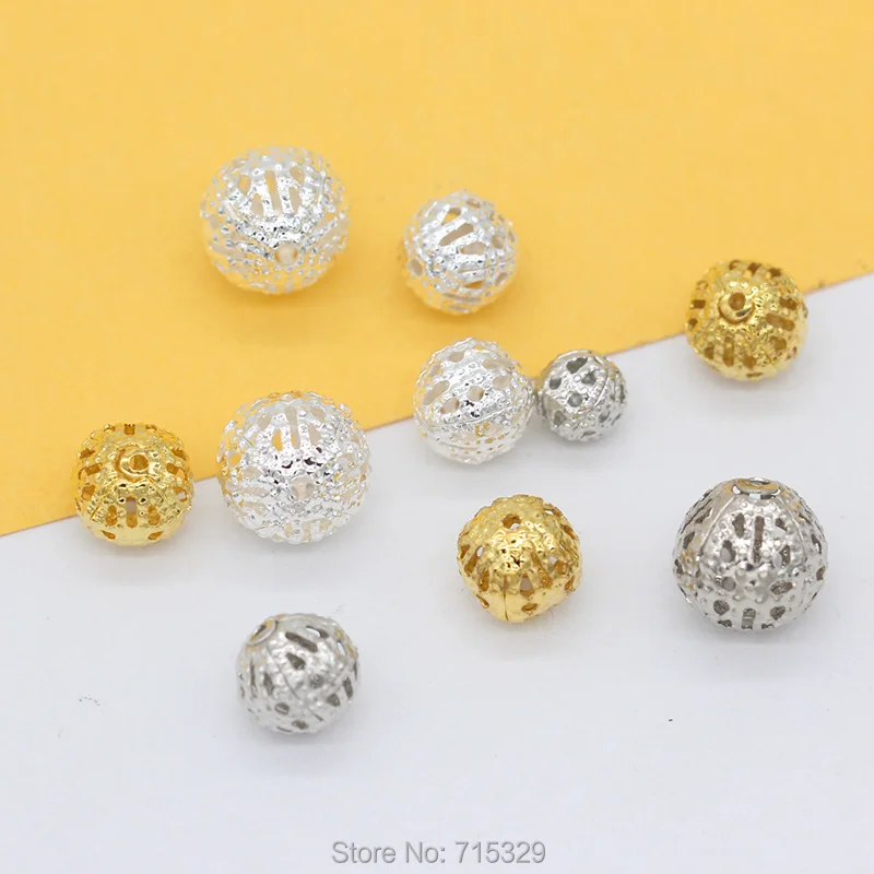 50p 6mm 8mm 10mm gold silver plated Metal Bronze FILIGREE Hollow flower lantern Round Ball spacer loose beads Jewerly Making DIY 
50p 6mm 8mm 10mm gold silver plated Metal Bronze FILIGREE Hollow flower lantern Round Ball spacer loose beads Jewerly Making DIY