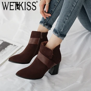 WETKISS Thick Plush Women Ankle Boots Pointed Toe Belt Buckle High Heels Keep Warm Winter Female Bootie Thick Heel Thermal Boots
WETKISS Thick Plush Women Ankle Boots Pointed Toe Belt Buckle High Heels Keep Warm Winter Female Bootie Thick Heel Thermal Boots