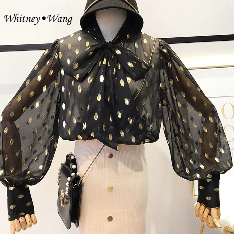 WHITNEY WANG 2019 Spring Summer Fashion Streetwear Elegant Gold Shiny Dot Bow Blouse Women blusas Office Lady Shirt Tops
WHITNEY WANG 2019 Spring Summer Fashion Streetwear Elegant Gold Shiny Dot Bow Blouse Women blusas Office Lady Shirt Tops