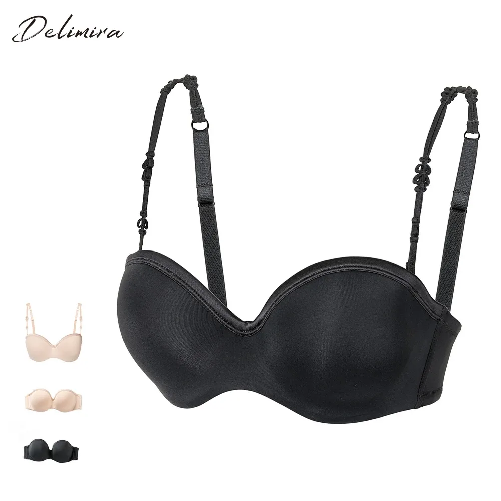 

DELIMIRA Women's Plus Size Lightly Padded Full Coverage Underwire Lift Support Seamless Multiway Strapless Bra Push Up