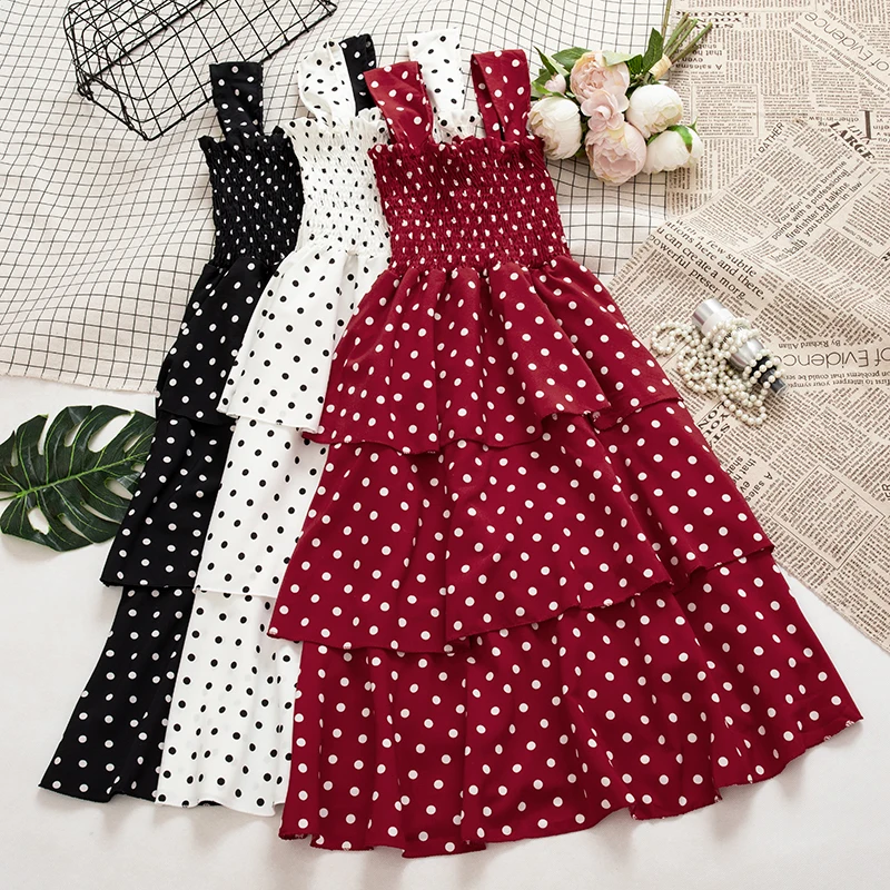 Women Summer Slash neck Pullover Polka Dot Chiffon Dress New Casual A-line Elastic Slim High Waist Strap Halter Layer Cake Dress
Women Summer Slash neck Pullover Polka Dot Chiffon Dress New Casual A-line Elastic Slim High Waist Strap Halter Layer Cake Dress