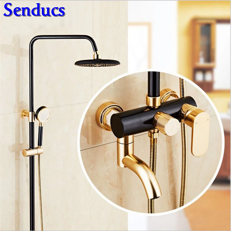Senducs Space Aluminum Bathroom Shower Set Newly Design Black Gold Bathtub Shower System 8 Inch Black Rainfall Shower Head
Senducs Space Aluminum Bathroom Shower Set Newly Design Black Gold Bathtub Shower System 8 Inch Black Rainfall Shower Head