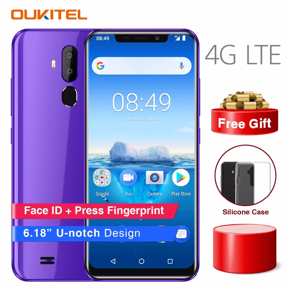 

OUKITEL C12 Pro 6.18" 19:9 Android 8.1 Mobile Phone MT6739 Quad Core 2G RAM 16G ROM Fingerprint 4G 3300mAh Smartphone Face ID