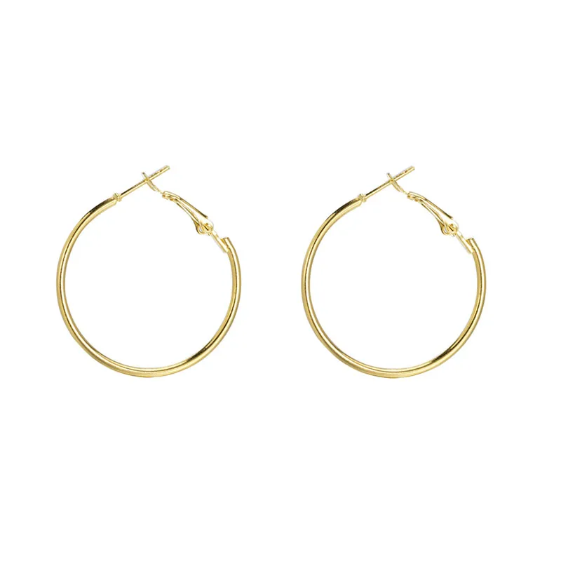 25mm Wave in Circle Earring Rhodium Plated Brass Titanium Post 2pcs et25601