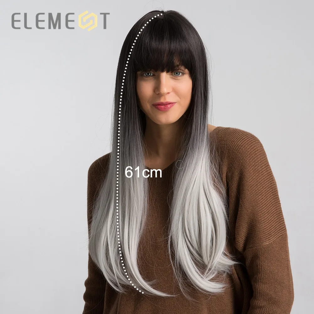 Element 26 inch Long Straight Synthetic Wig Black Root Ombre White Fashion Cosplay Party Wigs for Women Average Cap Size
Element 26 inch Long Straight Synthetic Wig Black Root Ombre White Fashion Cosplay Party Wigs for Women Average Cap Size