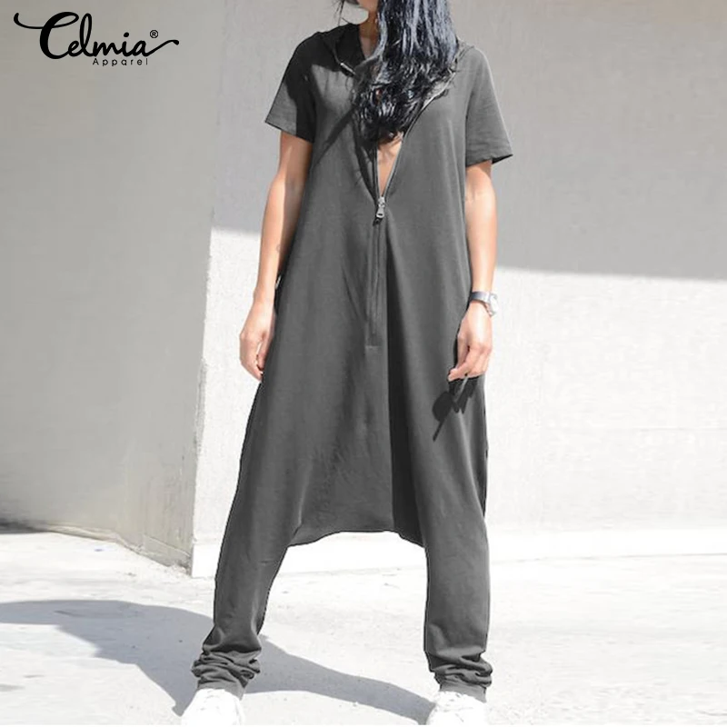 Vintage Women's Drop-Crotch Jumpsuits 2019 Celmia Short Sleeve Hoodies Playsuits Casual Zipper Long Rompers Plus Size Overalls
Vintage Women's Drop-Crotch Jumpsuits 2019 Celmia Short Sleeve Hoodies Playsuits Casual Zipper Long Rompers Plus Size Overalls