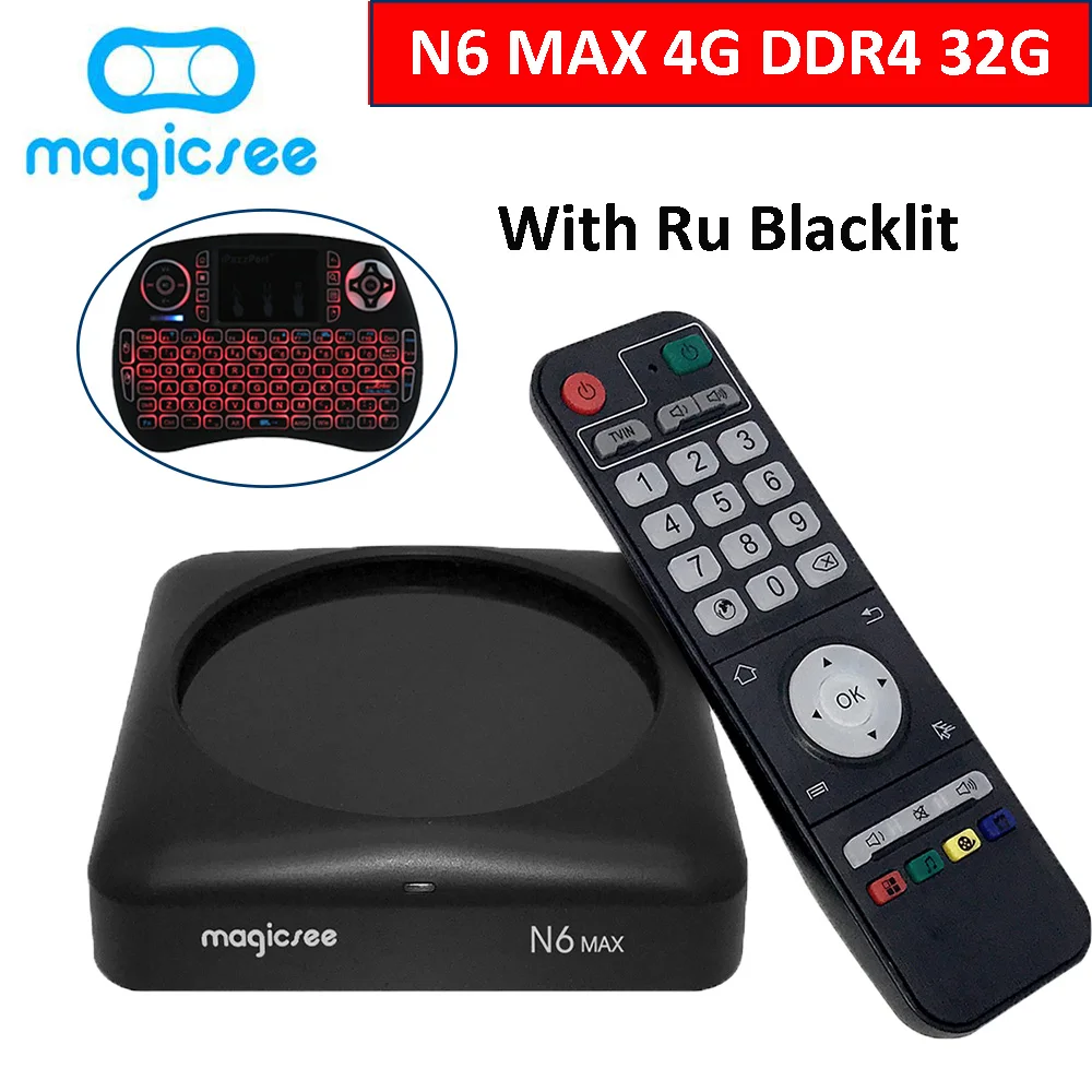 ТВ-приставка MAGICSEE N6 MAX Android 7 1 4 ГБ 32 телеприставка 2 4G 5GWiFi 1000 Мбит/с USB3.0 OTG BT4.1 RK3399