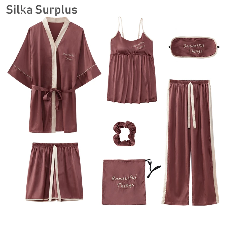 Silka Surplus 7 Pieces Pajama Set 2019 Summer Autumn Silk Women Short Nightwear Sexy Robe Sleepwear Femme Pyjama With Embroidery
Silka Surplus 7 Pieces Pajama Set 2019 Summer Autumn Silk Women Short Nightwear Sexy Robe Sleepwear Femme Pyjama With Embroidery