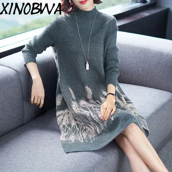 Europe New Women Winter And Autumn High Street Fashion Turtleneck Long Sleeve Printing Woolen Pullover Knitted Sweater Dresses
Europe New Women Winter And Autumn High Street Fashion Turtleneck Long Sleeve Printing Woolen Pullover Knitted Sweater Dresses