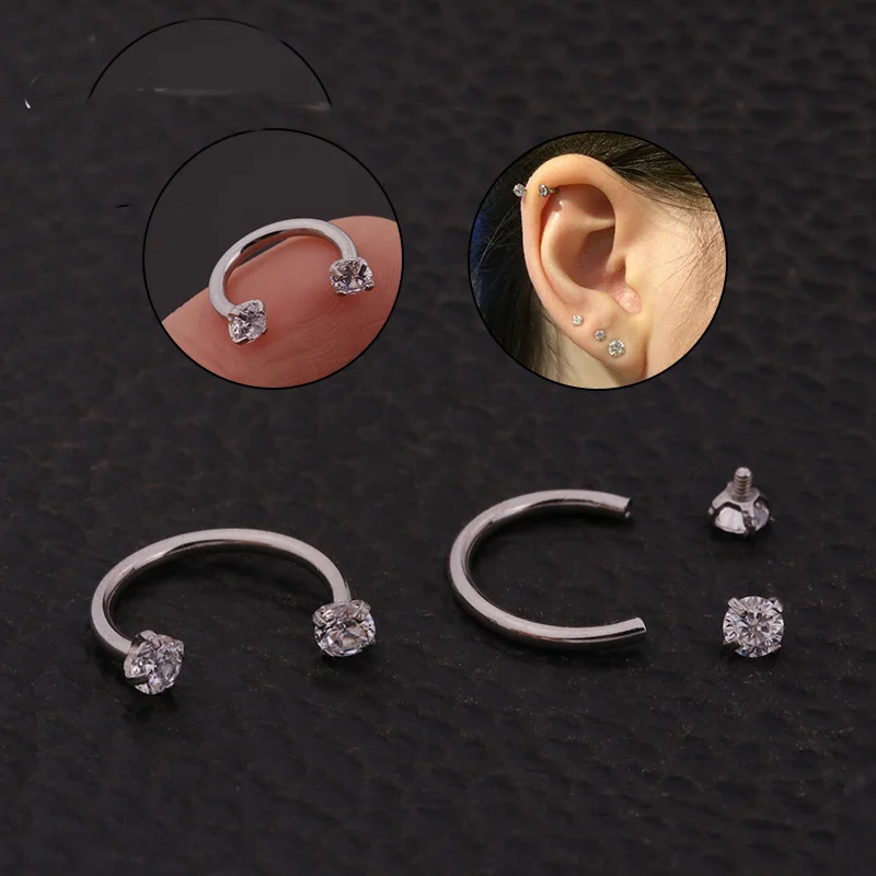 

16G Cz Internally Threaded Circular Barbell Lip Nose Horseshoe Septum Ring Helix Piercing Ear Cartilage Lobe Earrings