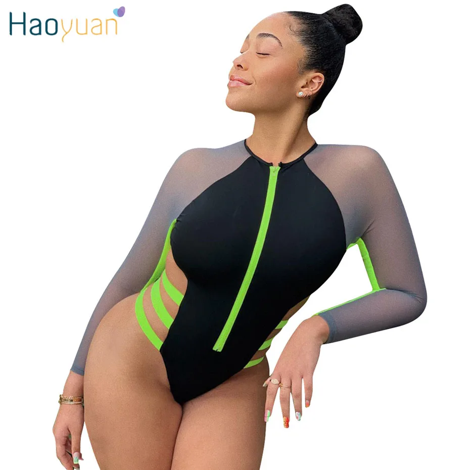 HAOYUAN Sexy Bodysuit Women Streetwear Summer Beach Overalls Mesh Splice Long Sleeve Bodycon Swimsuit Jumpsuit Rompers Tops
HAOYUAN Sexy Bodysuit Women Streetwear Summer Beach Overalls Mesh Splice Long Sleeve Bodycon Swimsuit Jumpsuit Rompers Tops