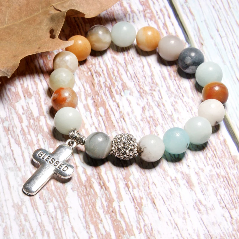 MOON GIRL Cross Blessed Bracelet 10MM Amazonite Stone Beaded Stretchy Chic Friendship Pave Ball Bracelets for Women Dropshipping
MOON GIRL Cross Blessed Bracelet 10MM Amazonite Stone Beaded Stretchy Chic Friendship Pave Ball Bracelets for Women Dropshipping