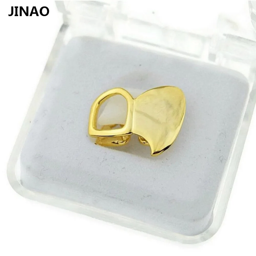 

JINAO Double Cap Fang Grillz Yellow Gold Rose Silver Plated Canine Two Tooth Upper Top Left Fangs Hollow Vampire Teeth Grills