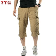 Verão longo comprimento da carga shorts homens multi bolso casual algodão elástico bermudas masculino exército militar curto capri calças quentes 5xl(China)