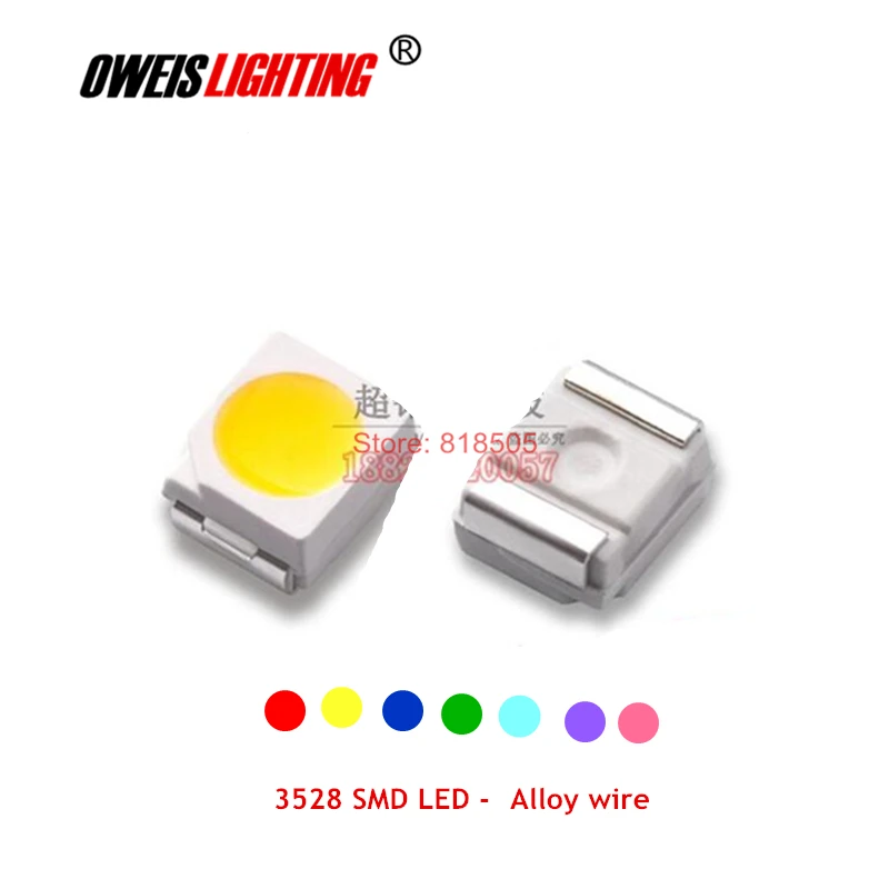 100PCS 3528 SMD LED Alloy wire RED BLUE YELLOW GREEN Sky-blue PINK PURPLE / VIOLET 20mA high bright
100PCS 3528 SMD LED Alloy wire RED BLUE YELLOW GREEN Sky-blue PINK PURPLE / VIOLET 20mA high bright