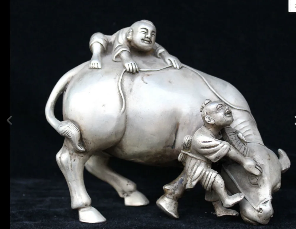 67111641+++8" China Silver FengShui Boy Lad Ride Zodiac Year Bull Oxen Shepherd boy Statue
67111641+++8" China Silver FengShui Boy Lad Ride Zodiac Year Bull Oxen Shepherd boy Statue