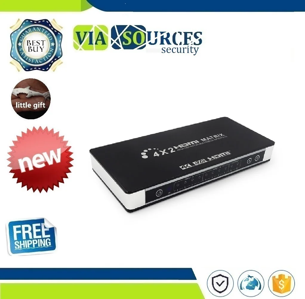HDMI Matrix Full HD 4K 2K 3D 1080P HDMI Matrix 4X2 Switch Splitter Converter Adapter with Remote Control + Toslink SPDIF Audio
HDMI Matrix Full HD 4K 2K 3D 1080P HDMI Matrix 4X2 Switch Splitter Converter Adapter with Remote Control + Toslink SPDIF Audio