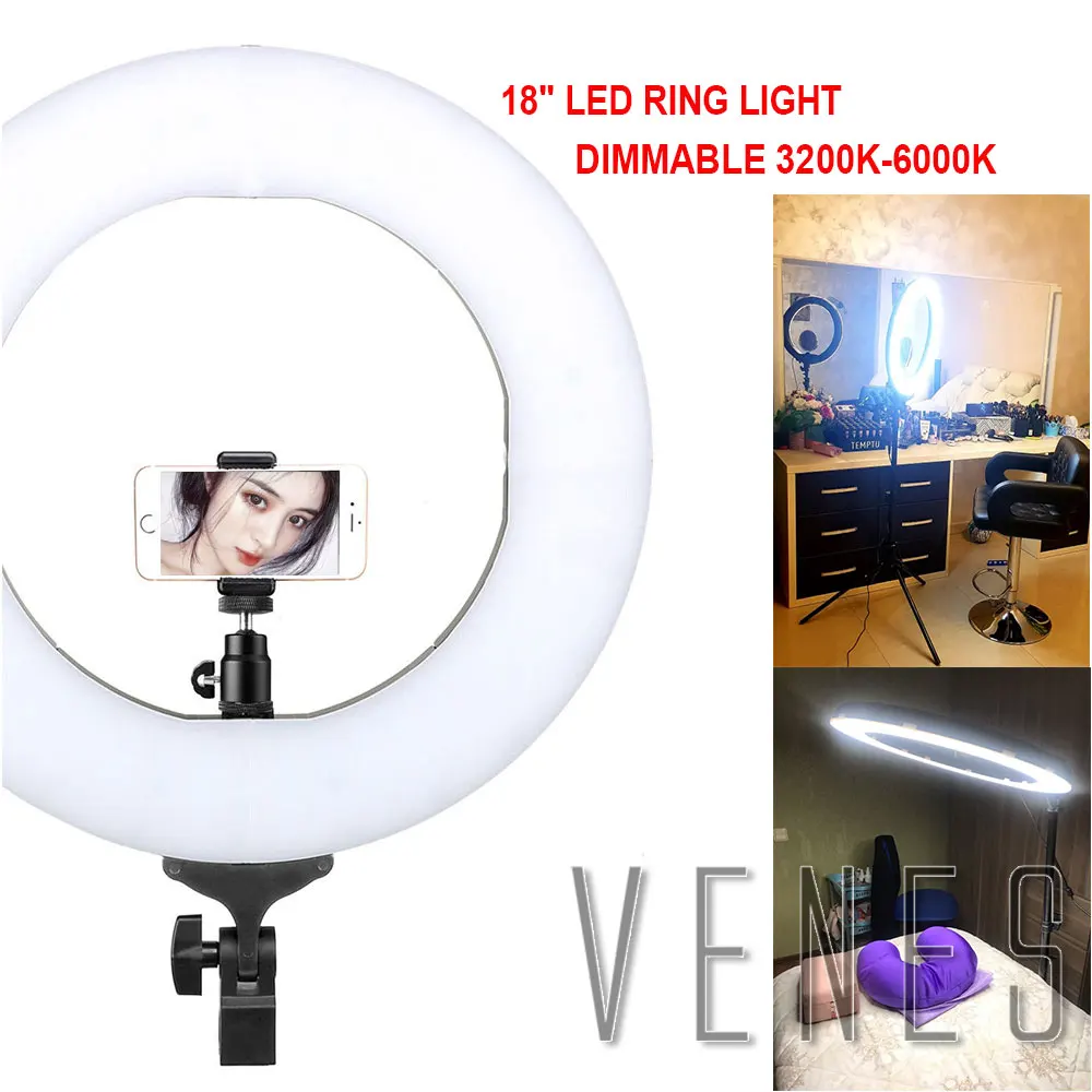 Venes 18" LED Ring Light 480pcs LED 6000K Dimmable Photography Photo/Studio/Phone/Video Lamp With Tripod Stand For Camera
Venes 18" LED Ring Light 480pcs LED 6000K Dimmable Photography Photo/Studio/Phone/Video Lamp With Tripod Stand For Camera