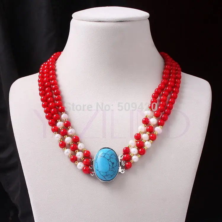 30% off Wholesale prices Fast SHIPPING>>@> > Wholesalered coral ball white fresh water 7mm pearl genuine turquoise 18" collar ne |