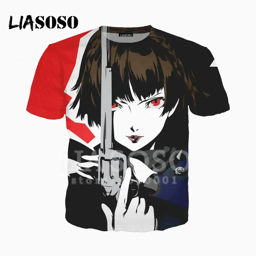 Liasoso 3dプリントユニセックスアニメペルソナ5アニメーションかわいい女の子猫tシャツ夏のtシャツカジュアルヒップホップトップス生き抜くx1955 Gooum