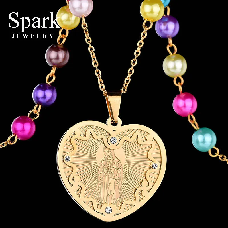Classic Stainless Steel Virgin Mary Heart Pendant Necklace For Women Charm Colorful Beads Gold Color Chain Necklace Bijouterie
Classic Stainless Steel Virgin Mary Heart Pendant Necklace For Women Charm Colorful Beads Gold Color Chain Necklace Bijouterie