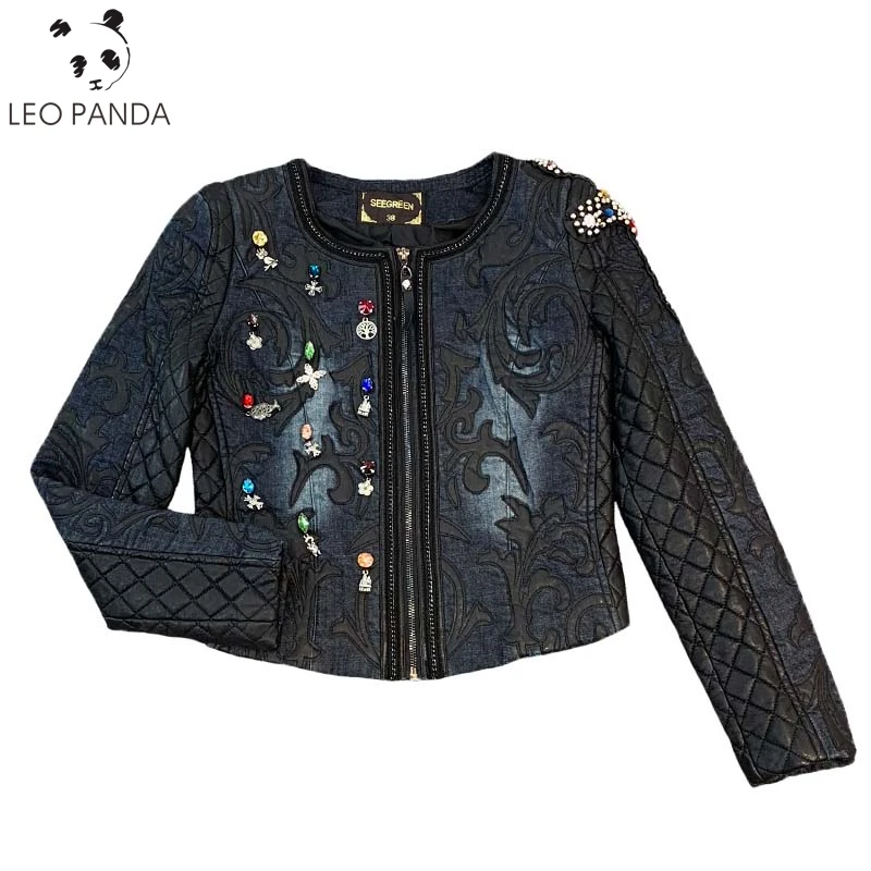 2019 Autumn Winter Denim Jacket Womens O-Neck Hand Beaded Jean Stitching PU Leather Jackets Female Retro Short Coats Clothes
2019 Autumn Winter Denim Jacket Womens O-Neck Hand Beaded Jean Stitching PU Leather Jackets Female Retro Short Coats Clothes