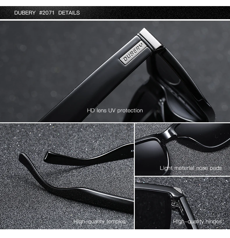 DUBERY 2018 Sport Sunglasses Polarized For Men Sun Glasses Square Driving Personality Color Mirror Luxury Brand Designer UV400 22