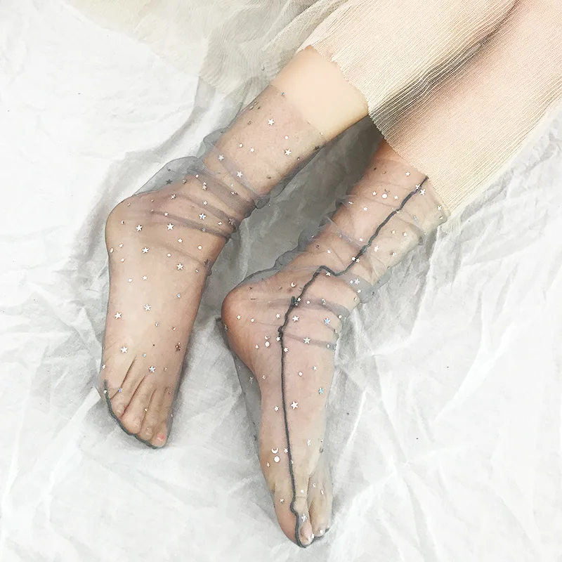 Chic Fashion Shinny Glitter Star Women Socks Soft Transparent Ultra Thin Sheer Ankle Socks Fishnet Mujer Calcetines Hosiery Sox
Chic Fashion Shinny Glitter Star Women Socks Soft Transparent Ultra Thin Sheer Ankle Socks Fishnet Mujer Calcetines Hosiery Sox