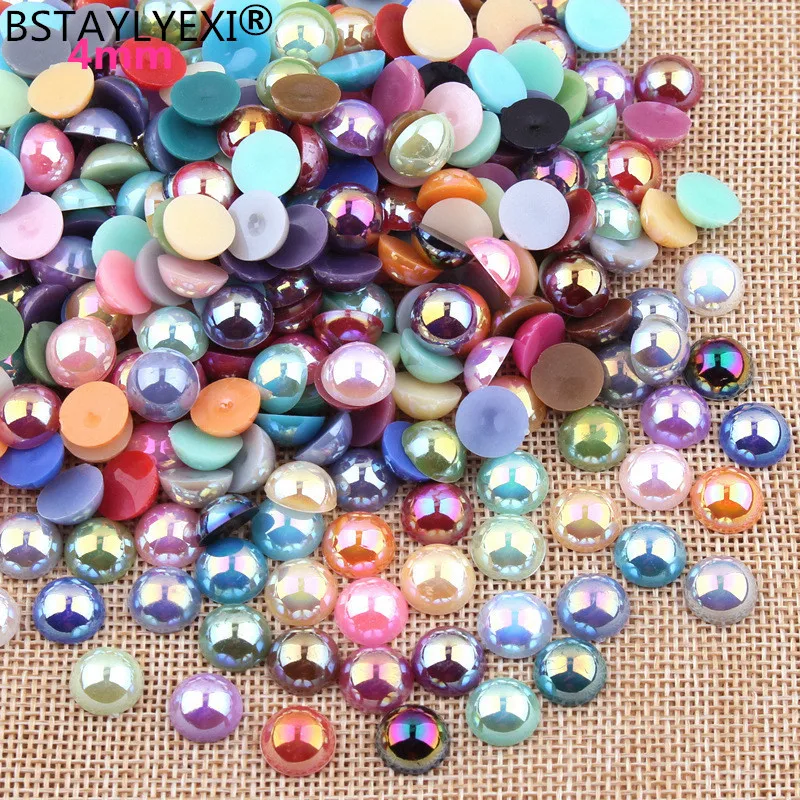 

Free Shipping 1000Pcs/lot Size 4mm AB Color Imitation Pearls Craft Half Round Flatback Beads Nail DIY Decoration