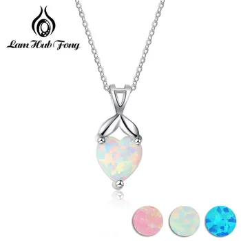 

Heart Shape Created Blue Pink White Opal Necklace 925 Sterling Silver Pendant Jewelry Romantic Gift Ideas For Wife(Lam Hub Fong)