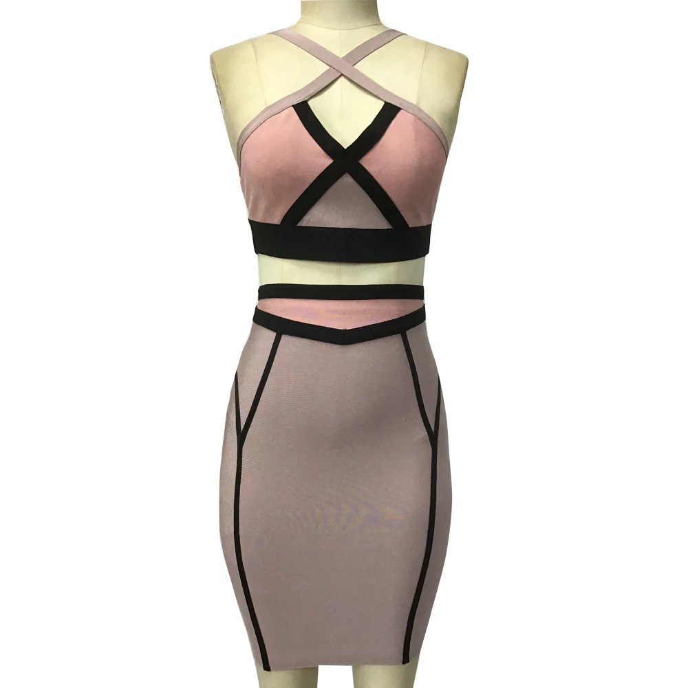 

KAOUYOU Sexy Knitted Two-Piece Suit Hollow Out Bodycon Dress High Quality Bandage Dress