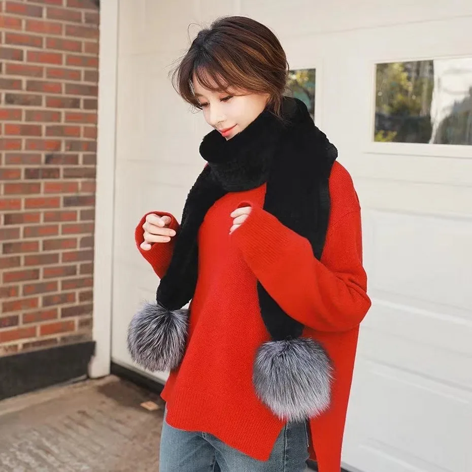 Glaforny 2018 Fashion Style Genuine Rex Rabbit Fur Scarf 160x12CM Silver Fox Fur Pompoms Big Balls Black Rabbit Fur Wrap Muffler
Glaforny 2018 Fashion Style Genuine Rex Rabbit Fur Scarf 160x12CM Silver Fox Fur Pompoms Big Balls Black Rabbit Fur Wrap Muffler