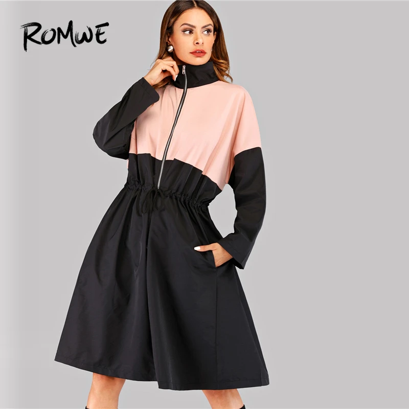 ROMWE Drawstring Detail Contrast Panel Coat 2019 Fashion Women Zipper Pockets Spring Autumn Long Sleeve Knee Length Flared Outer
ROMWE Drawstring Detail Contrast Panel Coat 2019 Fashion Women Zipper Pockets Spring Autumn Long Sleeve Knee Length Flared Outer