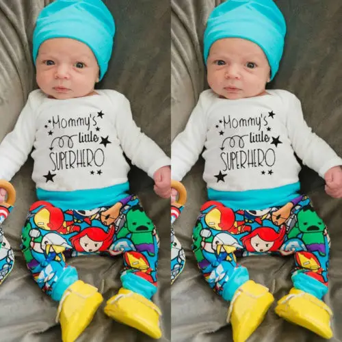 2018 new Infant Baby Boys Mommy's Little Superhero T-shirt Pants Leggings Hat 3pcs Outfit
2018 new Infant Baby Boys Mommy's Little Superhero T-shirt Pants Leggings Hat 3pcs Outfit