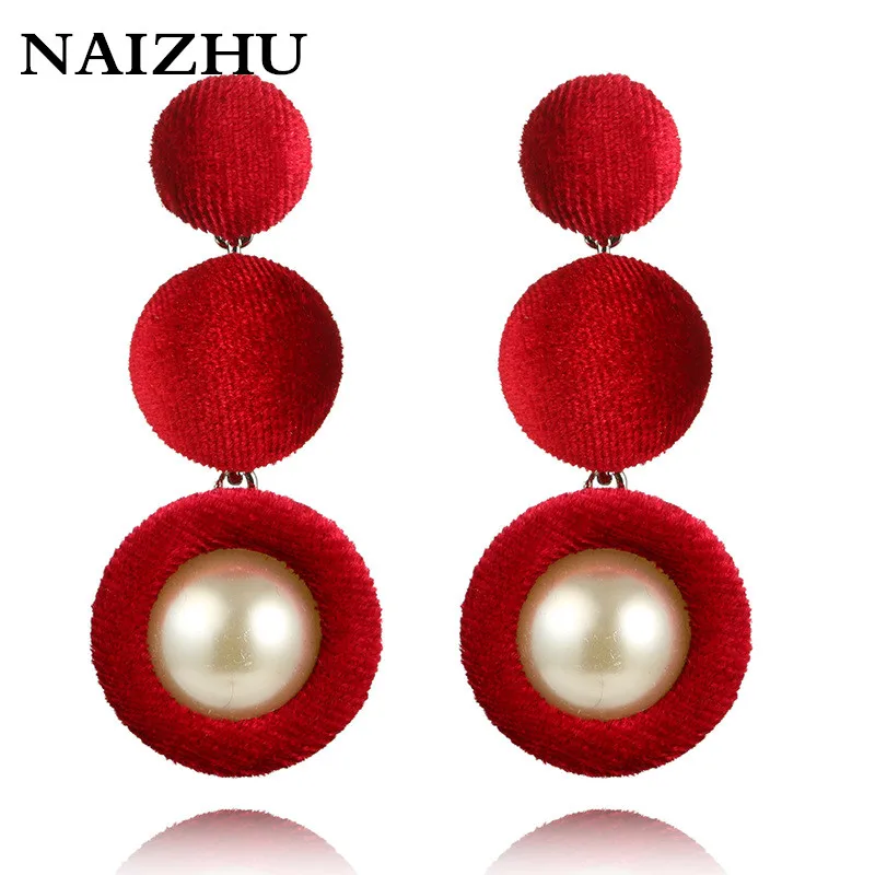 2017 New Fashion Velvet Imitation Pearl Earrings Red Ball Drop Long Pendant for Women Gifts Jewelry | Украшения и аксессуары