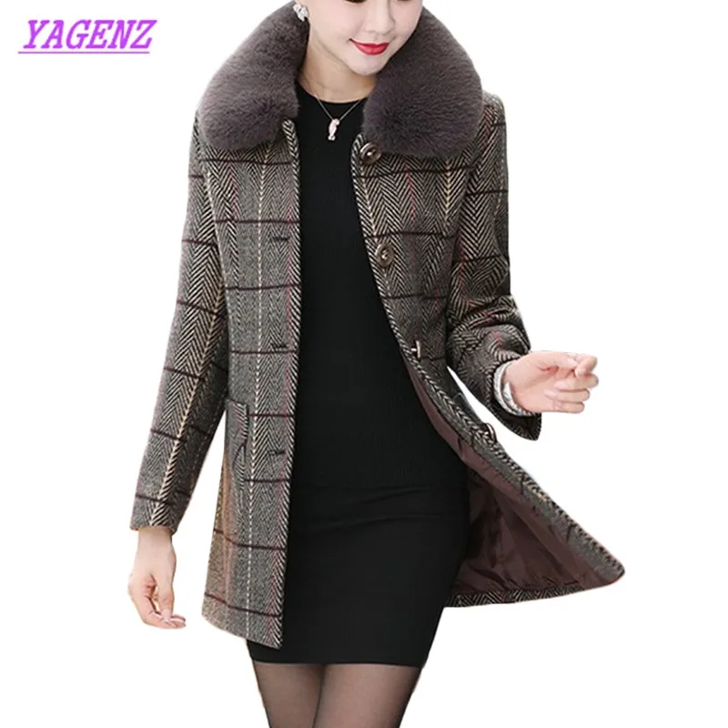 Lattice Woolen coat middle-aged women Plus size Jacket Autumn Winter mid long single-breasted Fur collar Woolen coat XL-5XL A887
Lattice Woolen coat middle-aged women Plus size Jacket Autumn Winter mid long single-breasted Fur collar Woolen coat XL-5XL A887