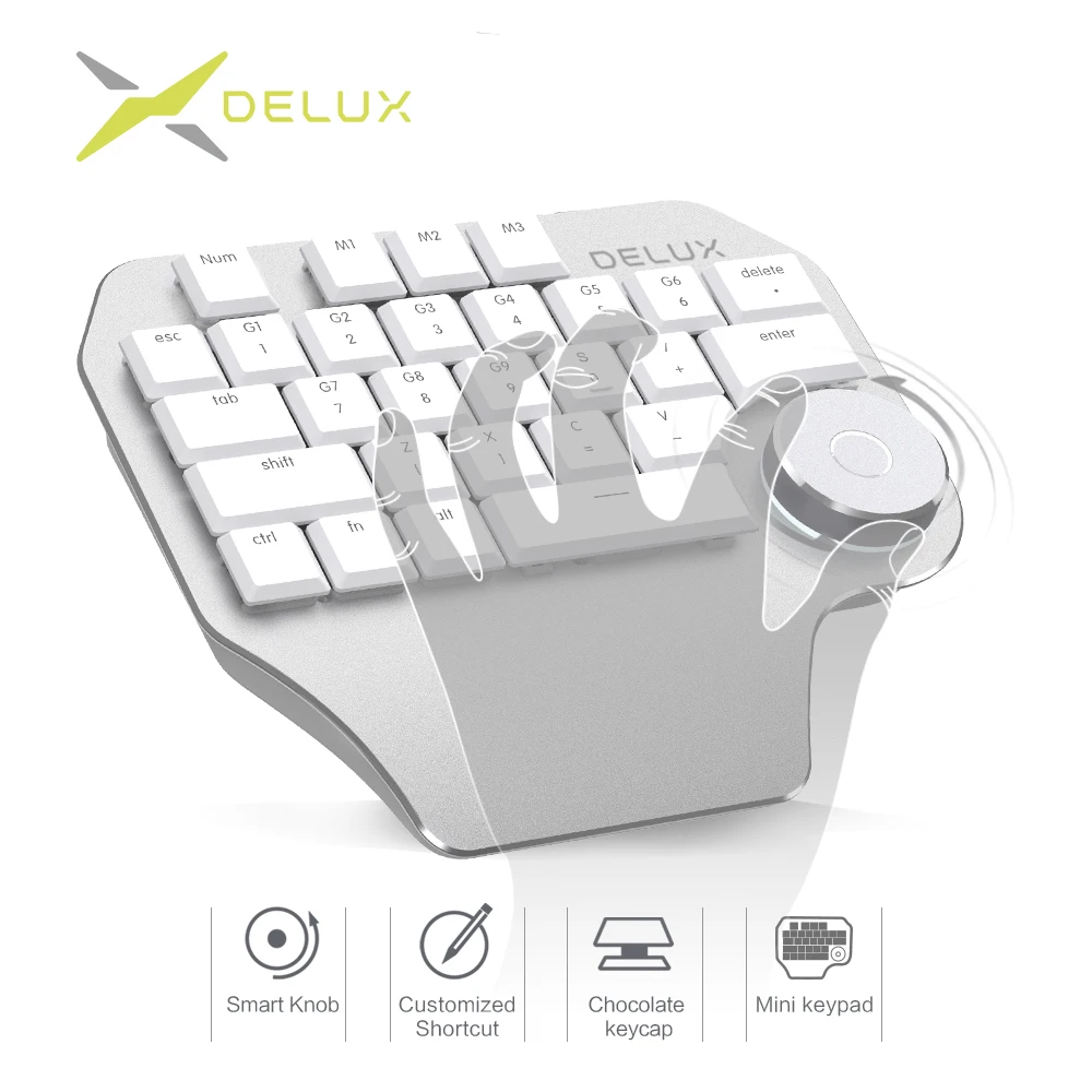 Delux T11 white Designer Keyboard with Smart Dial 3 Group Customizable Keys Keypad for PS Wacom Windows Mac Design Software
Delux T11 white Designer Keyboard with Smart Dial 3 Group Customizable Keys Keypad for PS Wacom Windows Mac Design Software