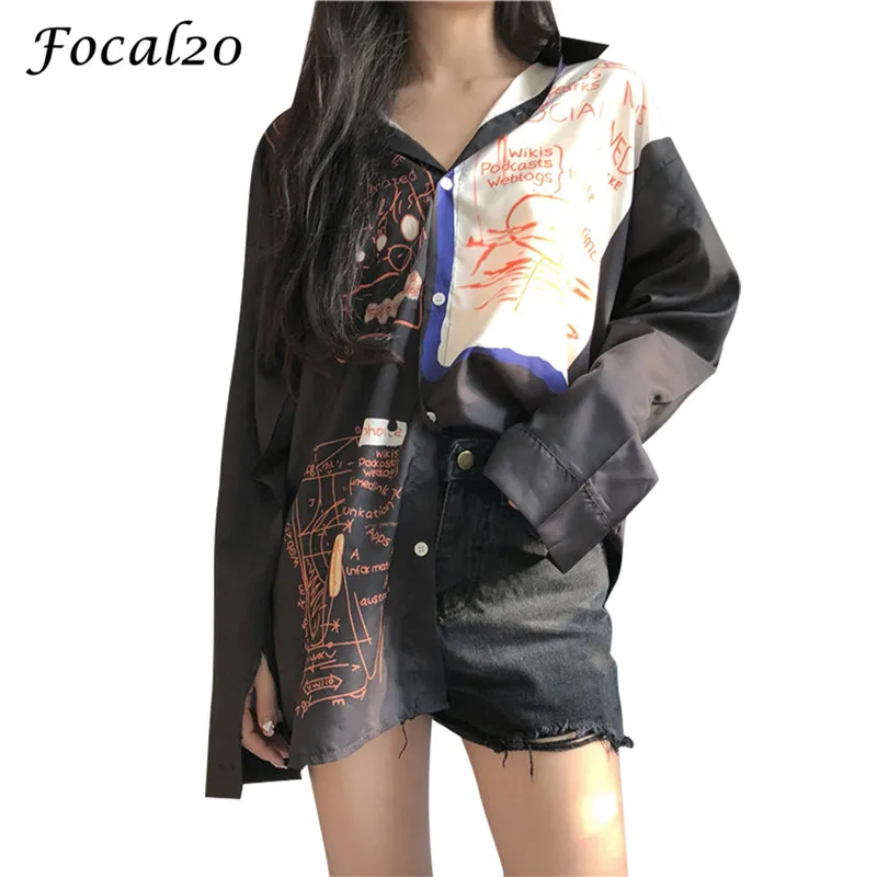 Focal20 Streetwear Hit Color Graffiti Letter Print Women Blouse Shirt Long Sleeve Spring Autumn Female Blouse Top with Botton
Focal20 Streetwear Hit Color Graffiti Letter Print Women Blouse Shirt Long Sleeve Spring Autumn Female Blouse Top with Botton