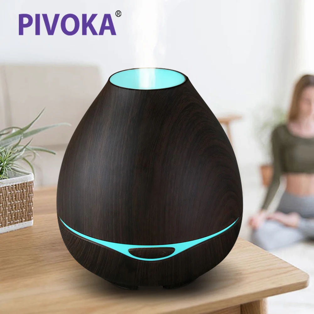 

PIVOKA Bluetooth Wireless Audio Air Humidifier 300ml Wood Grain Cool Mist Maker Essential Oil Aroma Diffuser 7 Color LED Change