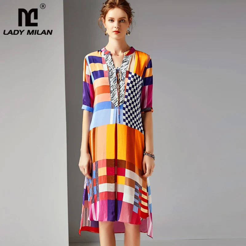 2019 100% Silk Women's Runway Dresses O Neck Short Sleeves Plaids Printed Fashion Casual Dresses
2019 100% Silk Women's Runway Dresses O Neck Short Sleeves Plaids Printed Fashion Casual Dresses
