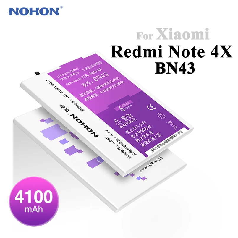 New NOHON 4100mAh Battery For XiaoMi RedMi Note 4X BN43 HongMi Note4X 3.85V High Capacity Replacement Bateria With Package+Tools
New NOHON 4100mAh Battery For XiaoMi RedMi Note 4X BN43 HongMi Note4X 3.85V High Capacity Replacement Bateria With Package+Tools