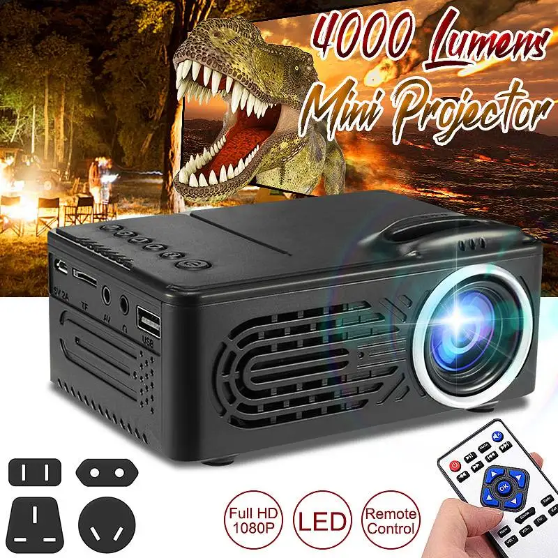 

LEORY Newest 4000 Lumens 1080P HD LED Portable Projector 320x240 Resolution Multimedia Home Cinema Movie Beamer Video Theater
