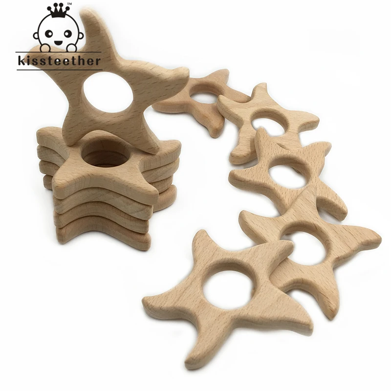 Organic Beech Wooden Starfish Natural Handmade Teether DIY Personalized Pendent Eco-Friendly Safe Baby | Мать и ребенок