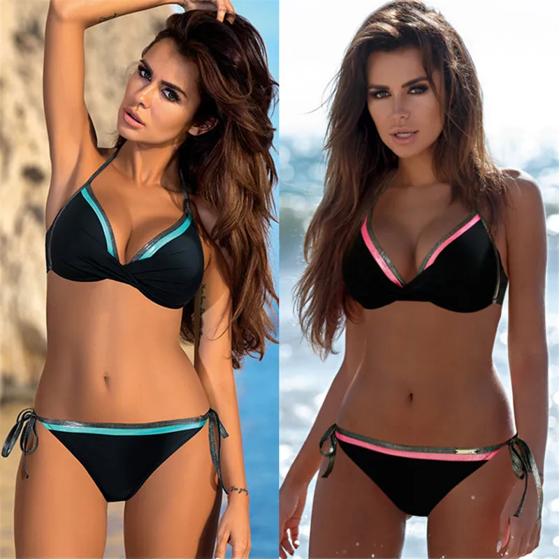 Push Up bikini 2019 swimwear women Bordered swimsuit Halter Top bathing suit Adjustable swimming trunks plus size swimwear XXL
Push Up bikini 2019 swimwear women Bordered swimsuit Halter Top bathing suit Adjustable swimming trunks plus size swimwear XXL