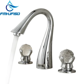 Crystal Handles Chrome Brass Bathroom Basin Faucet Widespread Sink Mixer Tap
