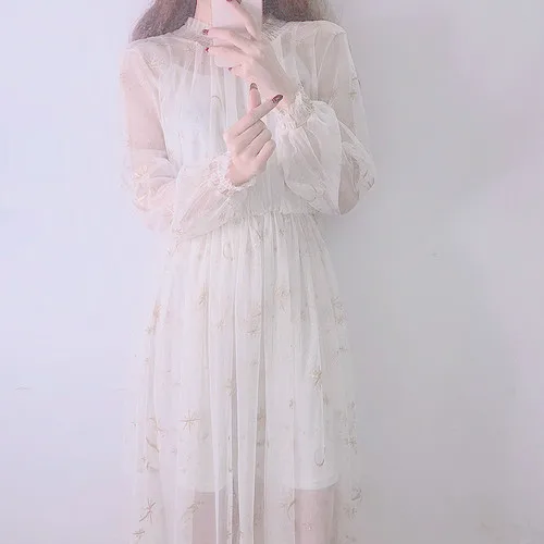 2018 Summer korean Luxury Women for Dress Super cents Moon and stars embroidered gauze dress Sexy Vadim Plus Size Dresses
2018 Summer korean Luxury Women for Dress Super cents Moon and stars embroidered gauze dress Sexy Vadim Plus Size Dresses